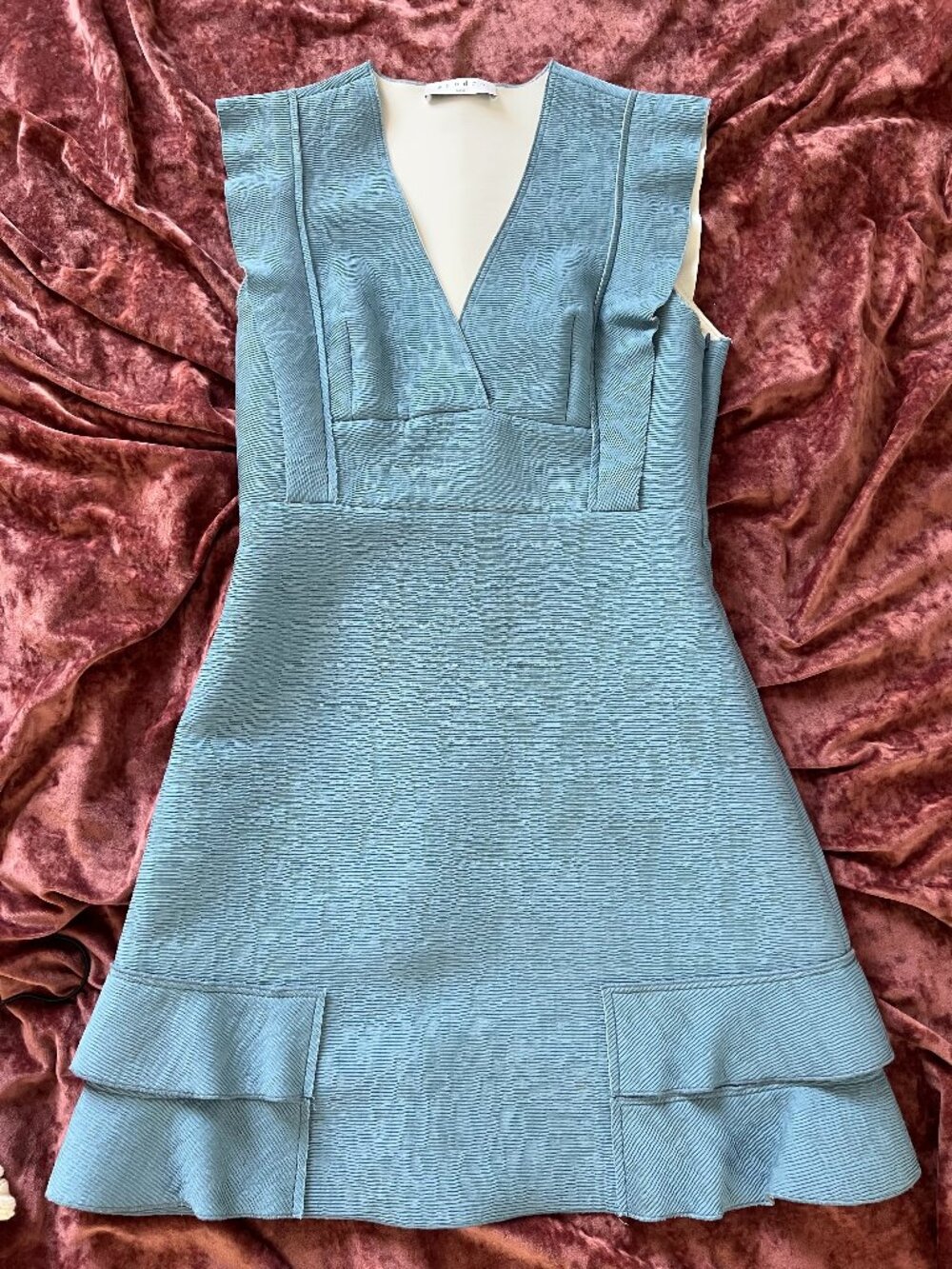 Sandro Paris Blue Textured Ruffle Dress - Like New